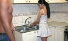 Quickie With Tight Girlfriend On The Kitchen Sink